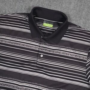 PGA Tour Polo Shirt Mens 2XL Black Striped Athletic Fit Pro Series Golf Stretch